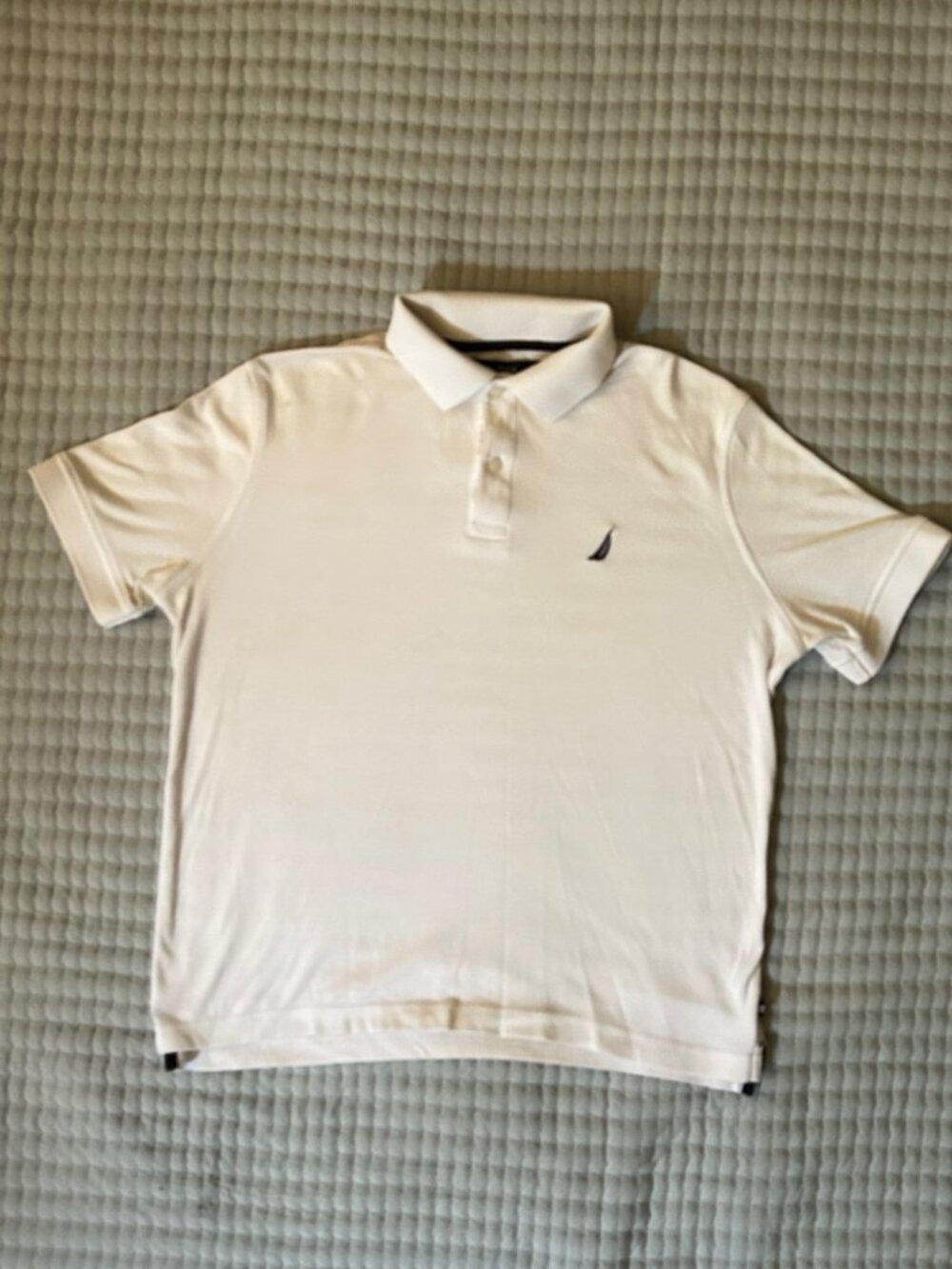 Nautica White Pique Polo Navy Sailboat Logo S